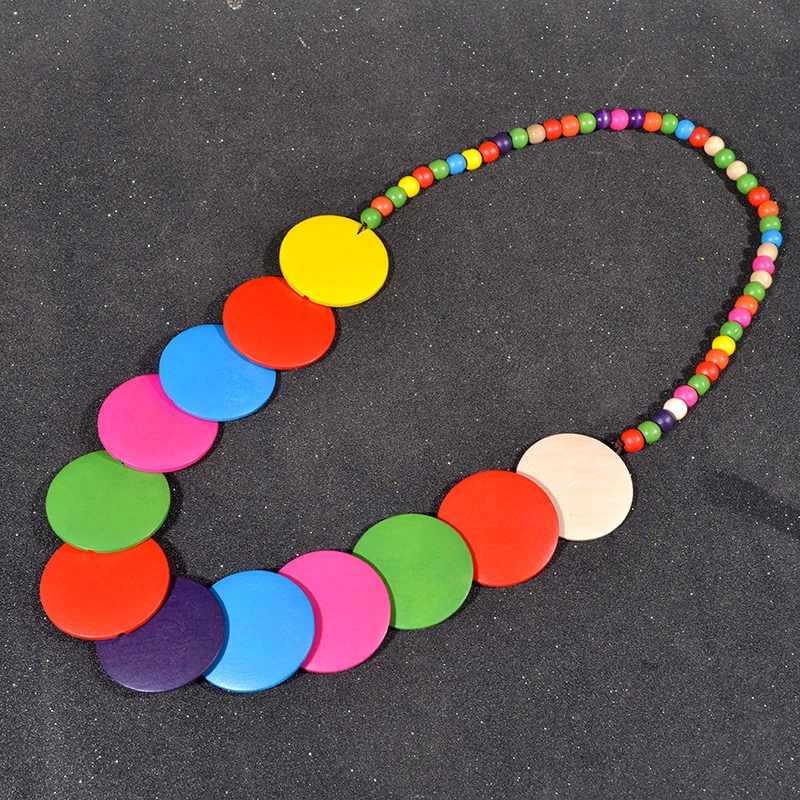 UDDEIN Colorful Big Round Wood Long Necklace For Women Bib Beads Chain Ethnic Customs Statement Choker Party Jewelry Collar