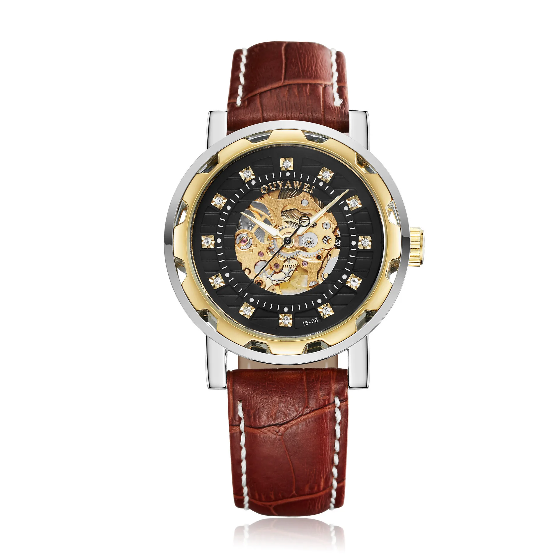 

Europe-asia wei Manual Winding Hollow out Transparent Back Couples Genuine Leather Men Women's Waterproof Analog Watch