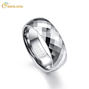 

BONLAVIE High Polishing Men Ring Tungsten Carbide Multi-faceted Men's Jewelry Promise Band Anillos para hombres 8mm Pierscienie