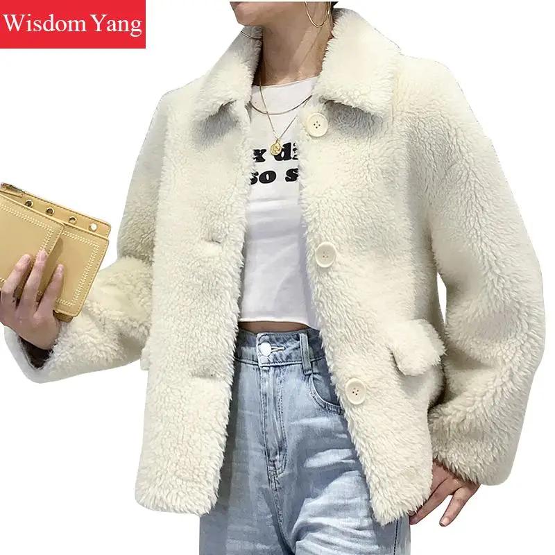 

Winter Coats Womens Warm Pellet Shearing Wool Fleece Jackets Wool Short Coat Yellow Blue Red Black Oversize Overcoat Outerwear