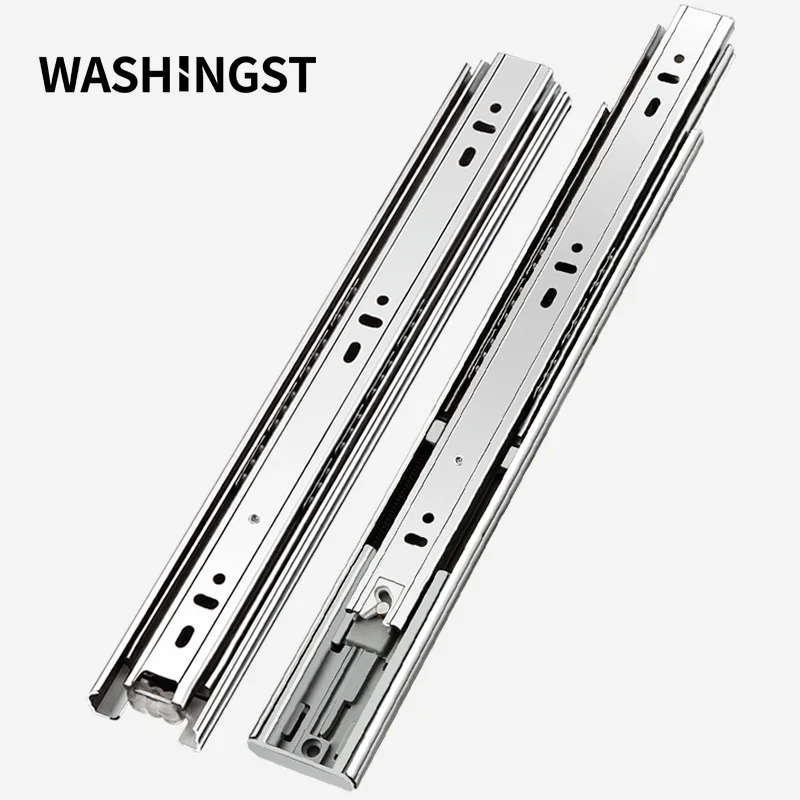 WASHINGST 45mm Soft Close Drawer Slide Rail Stainless Steel Three Fold Full Extended Ball Bearing Guide