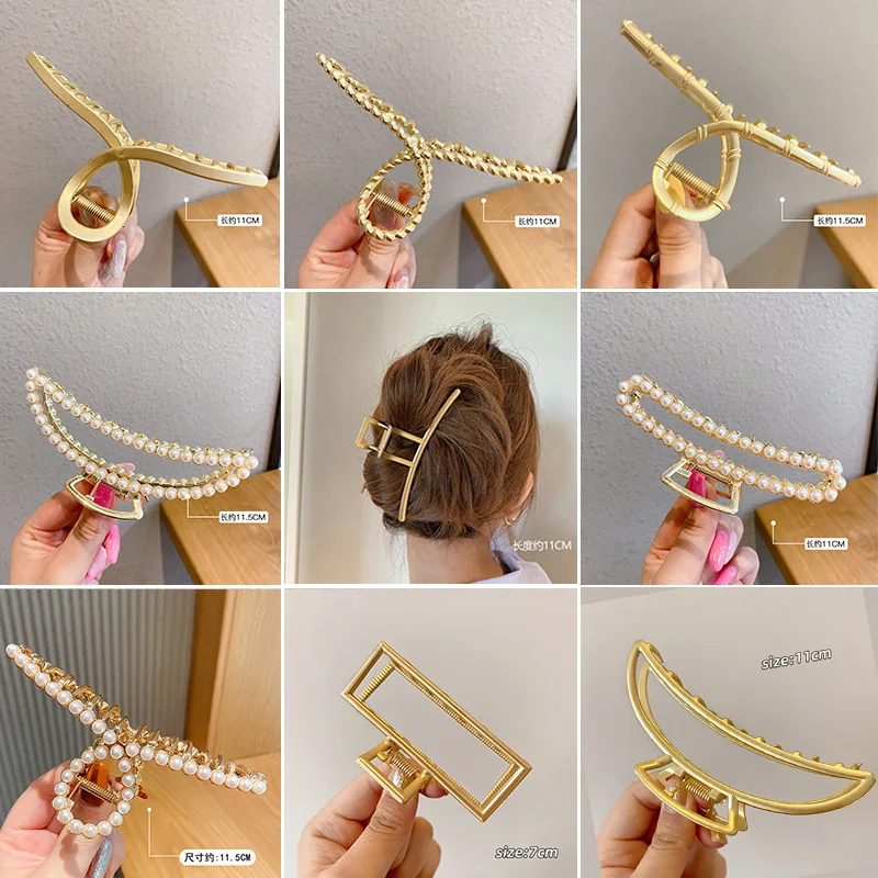 Gold Metal Large Crab Hair Claw Clip Ponytail Holder Clamp Women Girls Simple Geometric Hollow Out Barrettes Hairpin Accessories