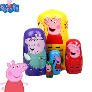 

5Pcs/Set Peppa Pig Russia Matryoshka Dolls Action figure George 5Floor Puzzle Traditional Feature Ethnic Style Birthday gift