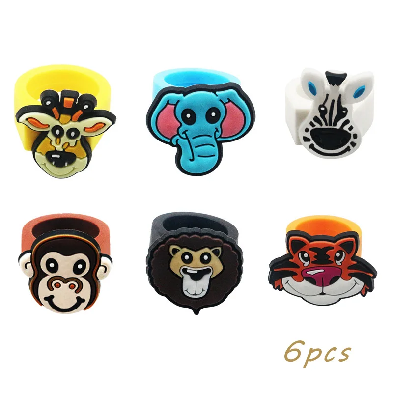 6pcs 10pcs Environmental Unicorn Mermaid dinosaur Ring Girl boy chindren PVC Silicone Ring Handmade Children's Cartoon Ring 