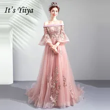 Это YiiYa Вечернее Платье Иллюзия вышивка бисером свадебные торжественные платья с расклешенными рукавами кружевные цветы Длинные вечерние платья E161