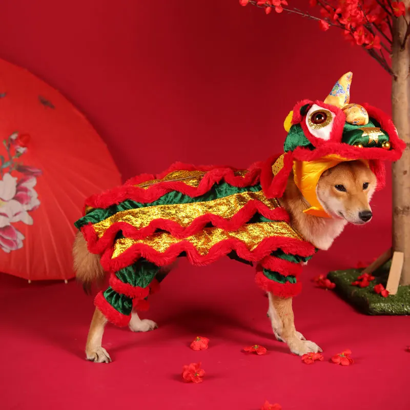 Китайский новогодний наряд для собак Пудель Бишон Шнауцер Мопс Французский бульдог вельш корги Шиба ину собака пальто куртка Забавный костюм для домашних животных