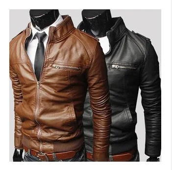 

2019 New Arrival Autumn Male Leather Jacket Plus Size 3XL Black Brown Mens Stand Collar PU Coats Leather Biker Jackets