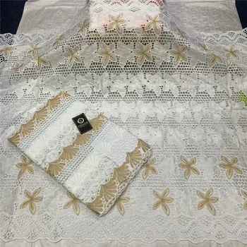 

Fashion African Garment 2.5yards Cotton+2.5yards Bazin Riche Guinea Brocade New white Damask Shadda Dress 14L71638