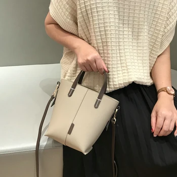 

Ellacey Designer Solid Color Sewing thread Bucket Bag Famous Brand Genuine Leather Shoulder Bag Luxury Women Mini Crossbody bag