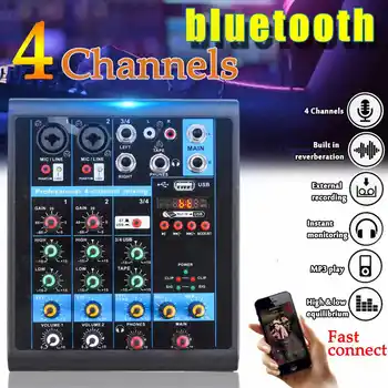 

New 4 Channels Audio Mixer USB bluetooth MP3 Live Studio DJ Sound Mixing Console Karaoke Computer 48V Phantom Power For KTV