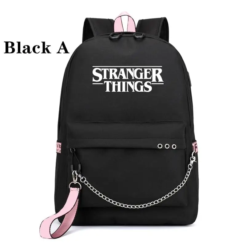 Тканевый рюкзак для девочек, школьные сумки для студентов колледжа, рюкзак для ноутбука, рюкзак для отдыха на цепочке, рюкзак для путешествий - Цвет: Black A