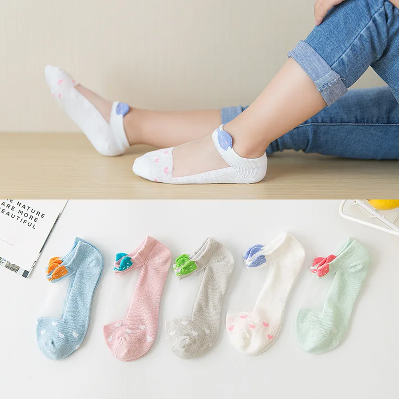 babysocks005 5 шт., детские носки новые летние ультра-тонкие дышащие носки-подследники из чистого хлопка с кристаллами Детские неглубокие носки - Цвет: babysocks005