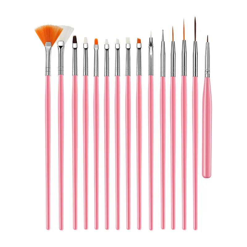 

15PCS/Set Gel Polish Brushes Pink Tools Gel Painting Pen Nail Tools Nail Brush Dotting Painting Drawing Pen Nail Art