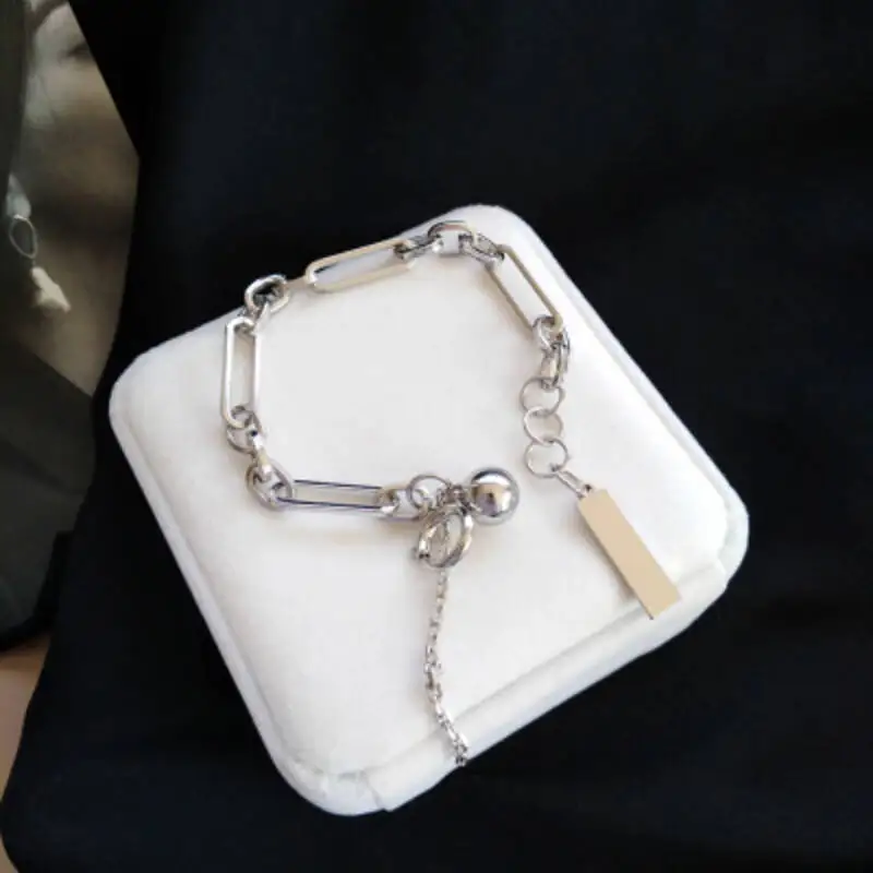 

European American Personality Simple Rectangular Bead Pendant Bracelet For Women 2021 Trendy Metal Bracelets Female Jewelry Gift