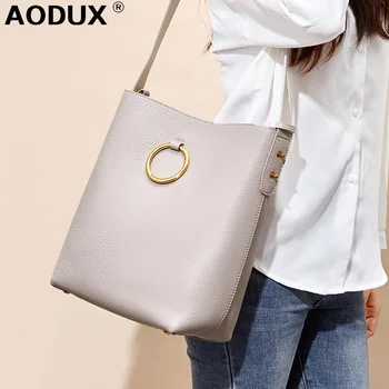 

Aodux Hot 100% Genuine Cow Leather Classic Small Women Bucket Ladies Female Handbags Girls Messenger Shoulder Bag Hobo Satchel