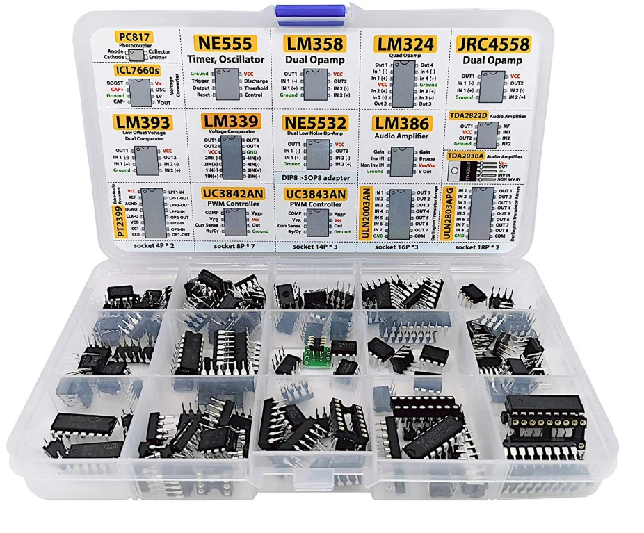 Ассортимент микросхем XL IC 150 шт. opamp генератор pwm PC817 NE555 LM358 LM324 JRC4558 LM393 LM339 NE5532 LM386