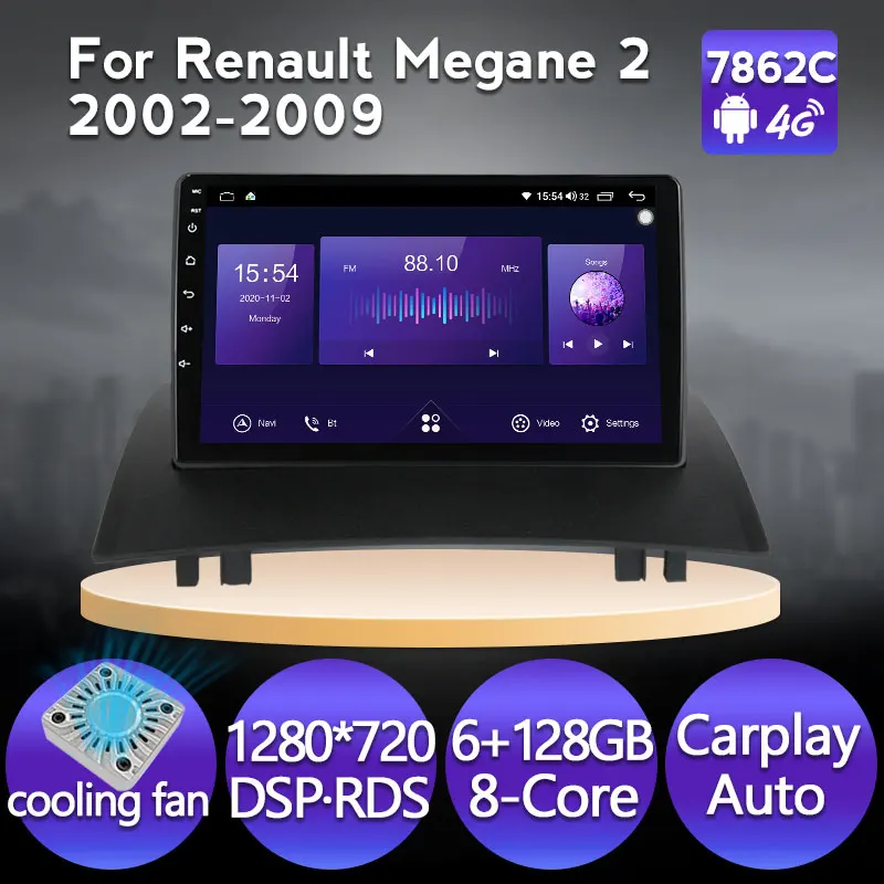 Android 11 pour Renault Megane 2 2002 - 2009 Autoradio Stéréo