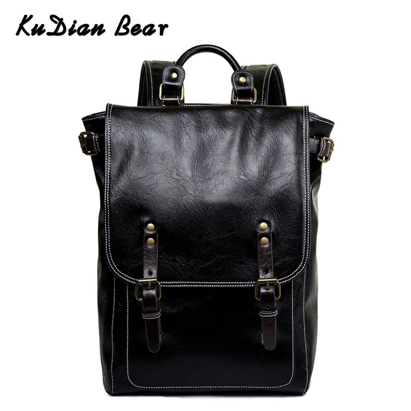 KUDIAN BEAR водонепроницаемый мужской рюкзак для ноутбука большой емкости мужская дорожная сумка из искусственной кожи ретро повседневная школьная сумка для подростков BIG015 PM49