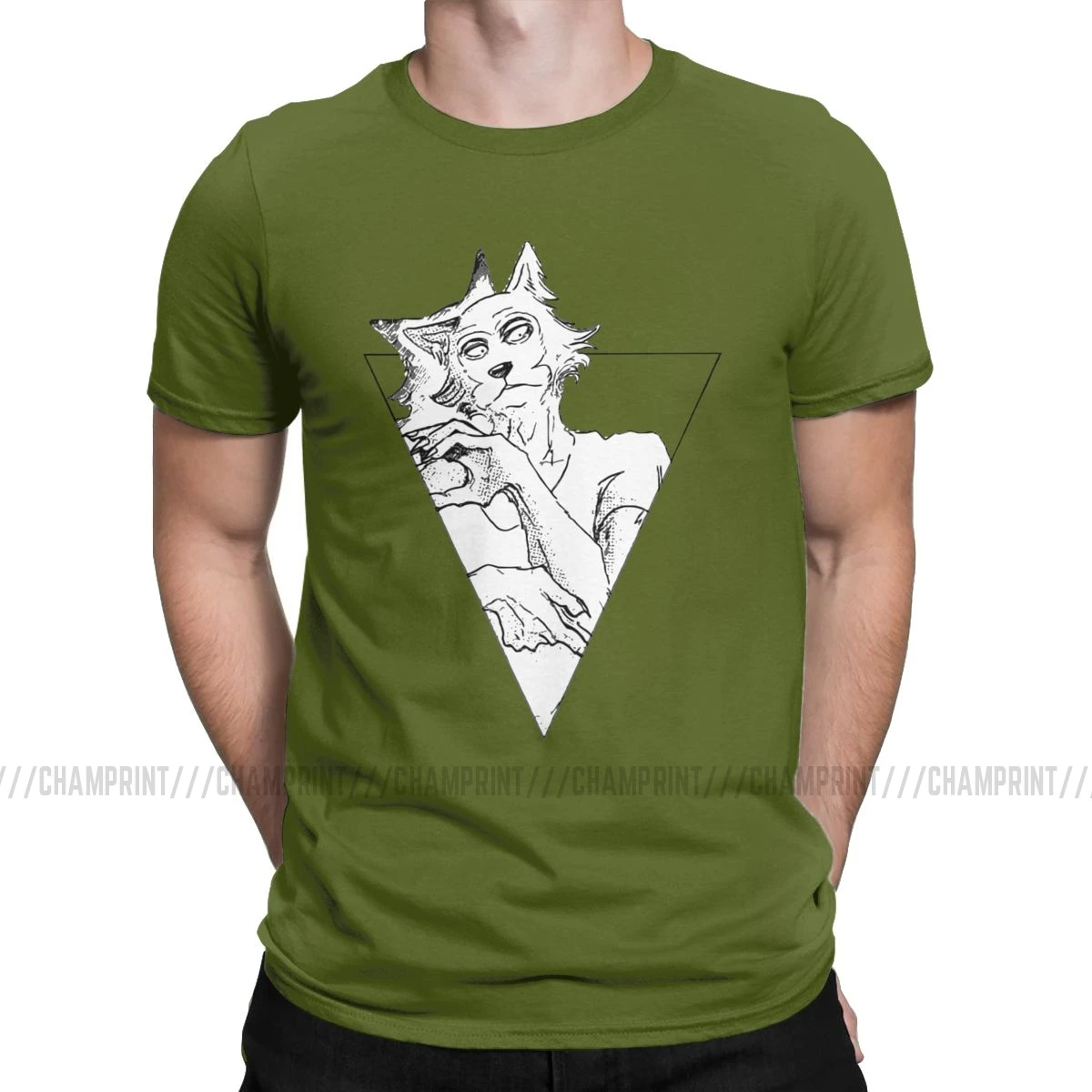 Мужская футболка Beastars Anime triangle с изображением животных, волков, пушистых манг, хлопковая одежда, новинка, футболка с коротким рукавом, футболка размера плюс - Цвет: Армейский зеленый