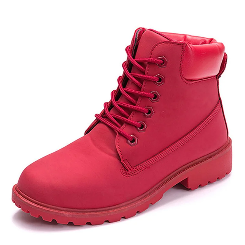Новые ботильоны женские Ботинки martin Женская осенне-зимняя обувь женские ботинки зимние ботинки на плоской подошве кожаные ковбойские ботинки - Цвет: red No Plush
