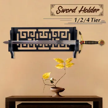 

1/2/4 Tier Samurai Sword Holder Katana Holder Stand Vintage Home Decor Wood Wall Hanger Decorative Crafts Display Bracket Rack