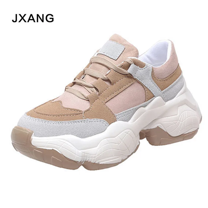 

JXANG Women's Chunky Sneakers 2020 Fashion Basket Women Crystal Platform Lace Up White Female Trainers Heel Dad Casual Shoes