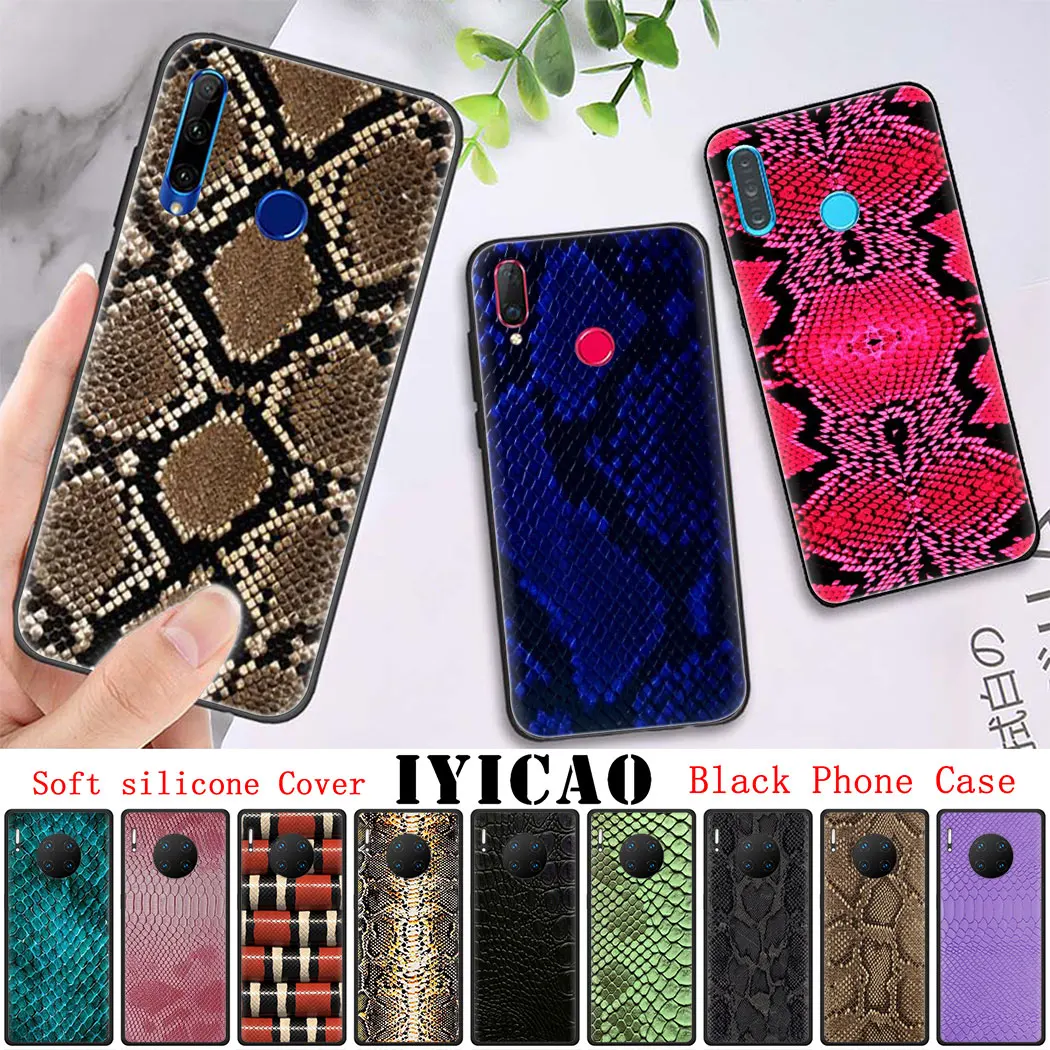 Soft silicone Cover for Huawei Honor 8 9 10 Lite 9X 20 Pro 7X 8A 8X 8C 20S Note Black Phone Case snake skin art | Мобильные телефоны