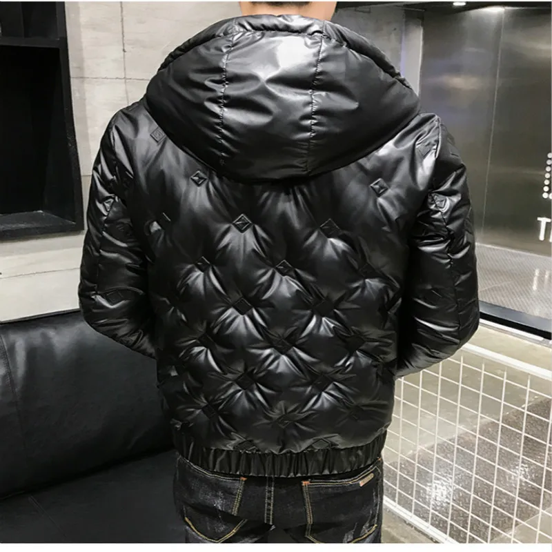 Мужская зимняя куртка большого размера, новая утепленная Яркая кожаная куртка с капюшоном и воротником, зимняя куртка