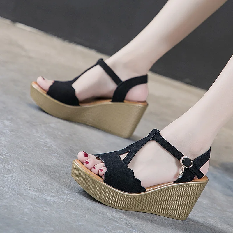 

Slanted Heel Summer Sandals Women's 2019 New Style Korean-style Versatile STUDENT'S Shoes Platform Shoes Comfortable High-Heel S