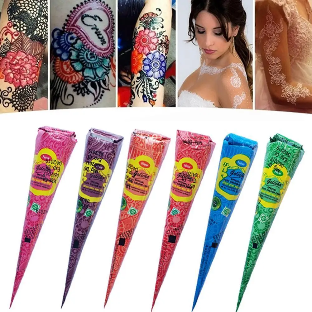 Colorful Henna Tattoo Paste Black brown red white Cones Indian For Temporary Sticker Body Paint Art Cream Cone | Красота и здоровье