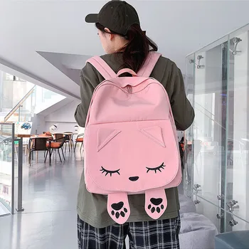 

Ladies Fashion Solid Color Cat Cute Zipper Casual Travel Bag School Bag Large Capacity Travel Couple Bag 2020 New