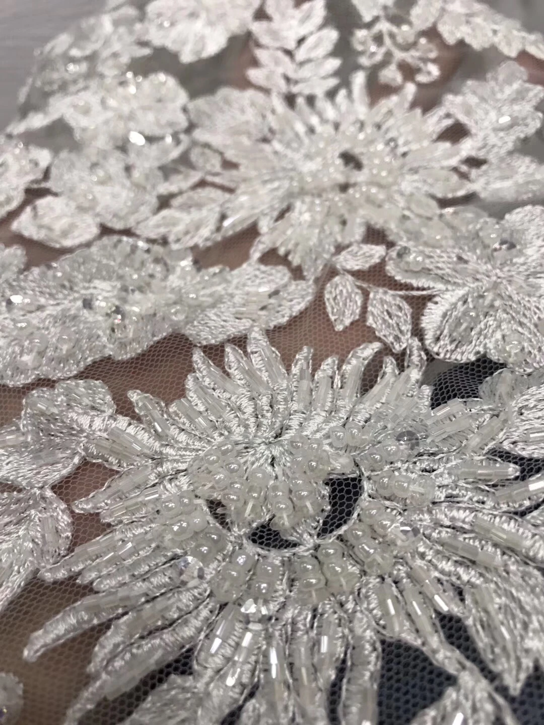 Upscale Hand Work Beads African French Lace Fabric Latest High Quality Nigerian Mesh Tulle Lace Fabric For Wedding KJY9048