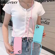 Original Liquid Silicone Case For iPhone 11 Pro Max 7 8 Plus 6s XS XR XsMax Telescopic Rope Soft Cover Lanyard Neck Strap