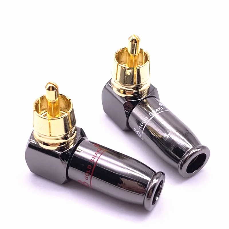

1pcs 90 Degree Snake King RCA L-shaped Gun Black Gold Plated Right Angle RCA Male Plug Audio Video Connector Soldering