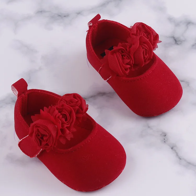 Малыш Ребенок Девочка шифон цветок круглая резинка новорожденных прогулочная обувь детская обувь для малышей - Цвет: Красный