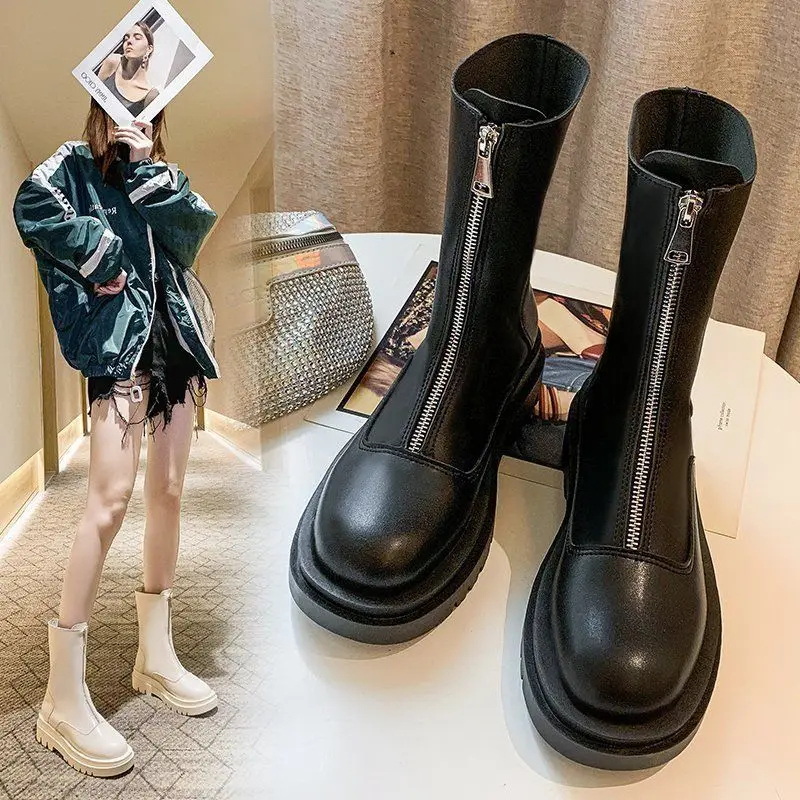 Genuine Leather Women Boots Winter Plus Velvet Woman Shoe Fashion Female Breathable Cowhide Bootie Front Zipper Light Black Boot | Обувь