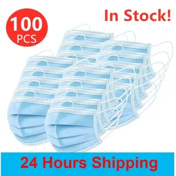 

100Pcs Disposable Sanitary Mask 3-plys Nonwoven Anti-dust Mask Anti-spray Particles Breathable Earloop Face Mask Mascarilla