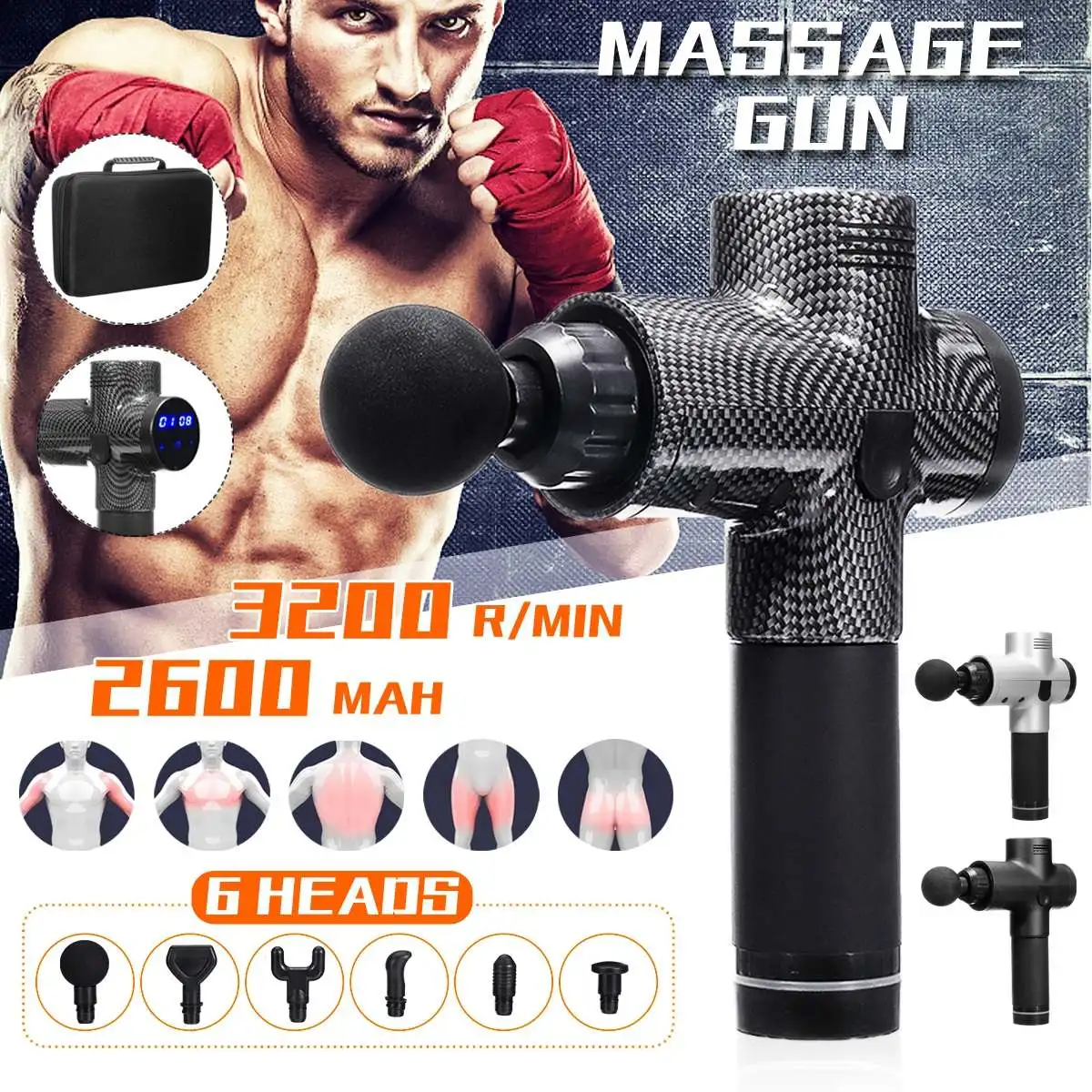 

6 Heads 20 Speeds Vibration Touch Screen Massage Guns Muscle Body Therapy Massager Physiotherapy Impact Relax Guns Deep Massage