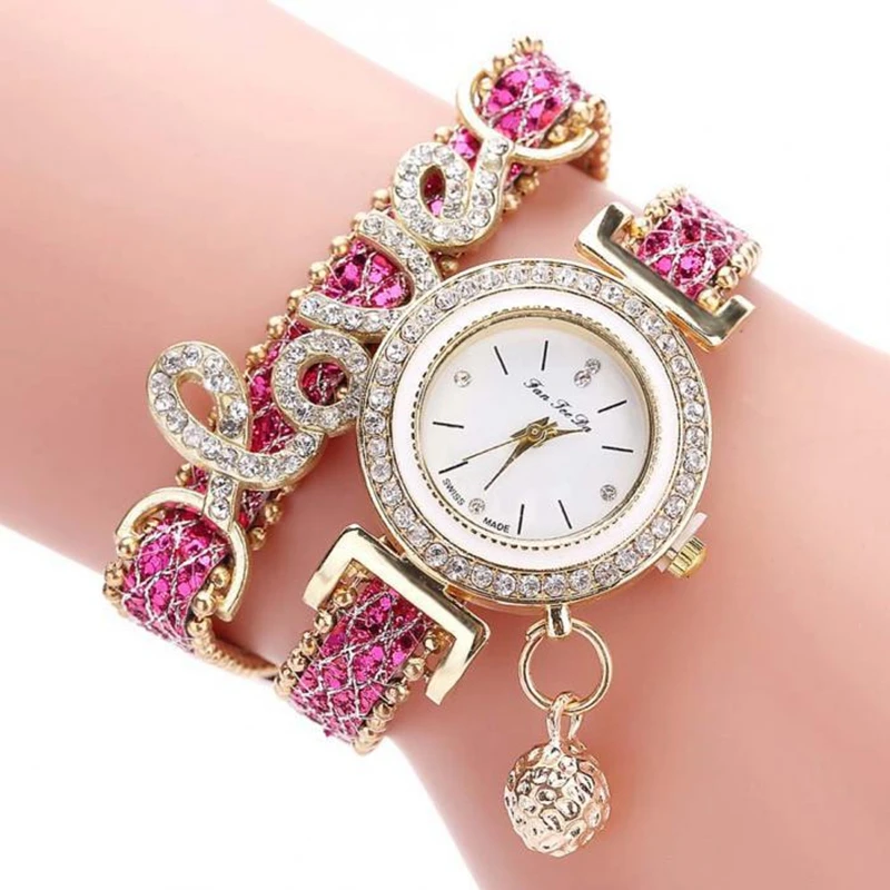 Luxury Women Bracelet Watch Rhinestone Love Leather Belt Dress WristWatch Fashion Ladies Quartz Watch Clock Relogio Feminino