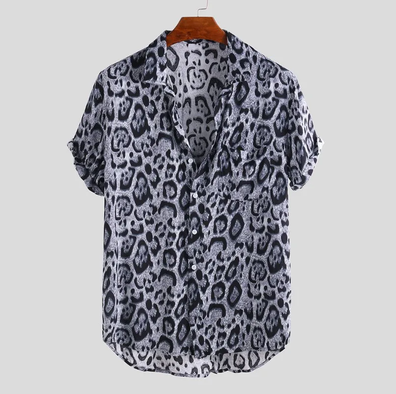 Sexy Leopard Print Hawaiian Beach Shirt Men 2021 Brand New Short Sleeve Men Tropical Aloha Shirt Casual Button Down Chemise 3XL 3
