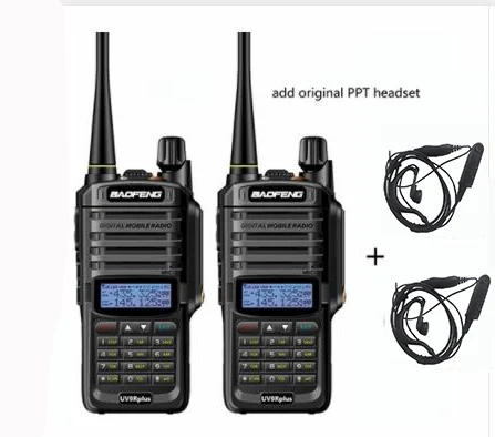 2 шт. wakie talkie IP67 Пылезащитный Водонепроницаемый CB радио коммуникатор baofeng uv-9r plus для hf 2 way ham Радио комплект полицейский сканер - Цвет: add 2 headsets
