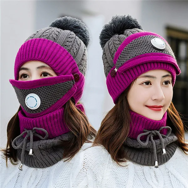 Новое поступление женские зимние лося жаккардовые вязаные шапки и наборы перчаток Модные женские теплые шапки шарф перчатки набор из трех предметов - Цвет: doujiang57