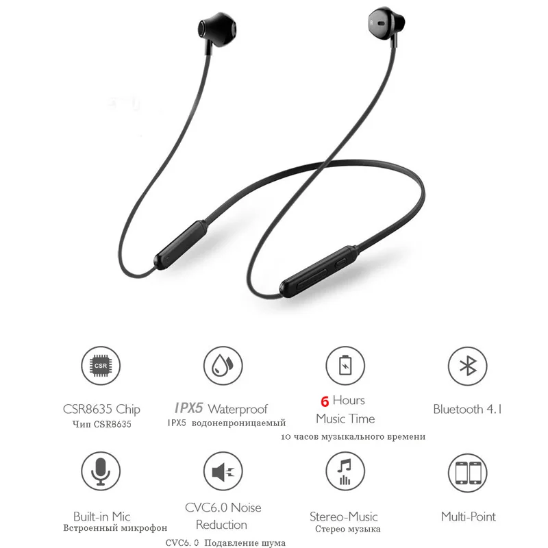 Bluetooth Earphone Wireless Bluetooth Earpiece Waterproof 3D Stereo Music Control Sport Wireless Headset+Mic for Huawei Samsung