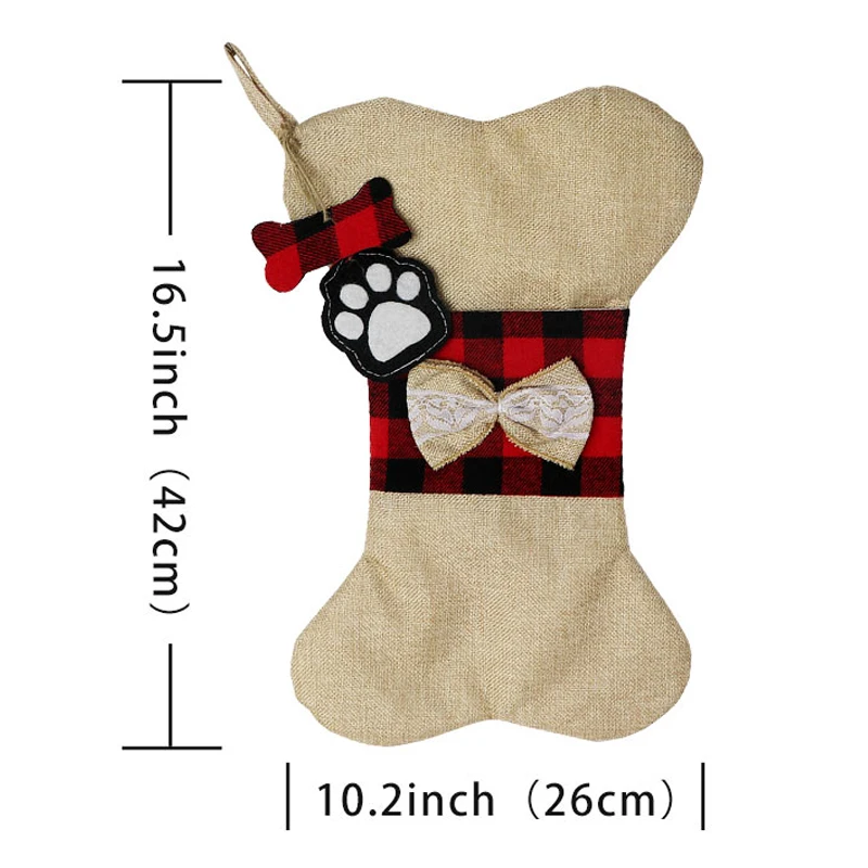 1pcs Bone Burlap Теплые большие рождественские чулки; носки Санта-Клауса; клетчатые мешковины; Рождественский Декор; новогодний мешок для конфет; подарочные носки; чулки с орнаментом - Цвет: 1pcs Bone Burlap