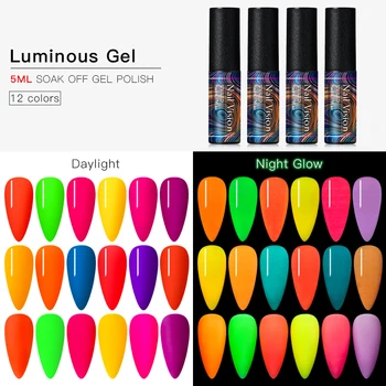 

Luminous Nail Gel Polish Glow In Dark Fluorescent Neon UV LED Semi Permanent Soak Off Gel Varnish Lighting In Night Varnish