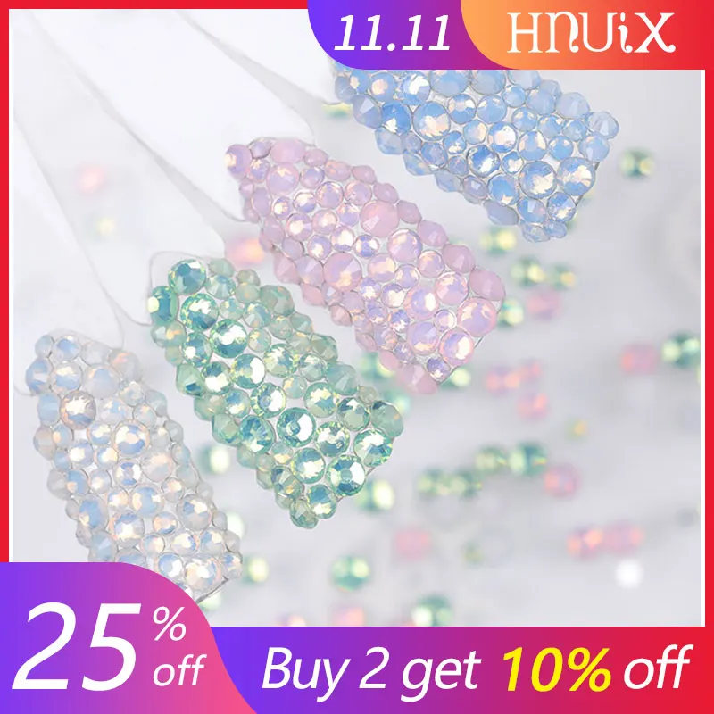 

450pcs / Pack Mix size pink opal crystal Nail Art rhinestones for 3d charm flat glass Non Hotfix diy nail decorations