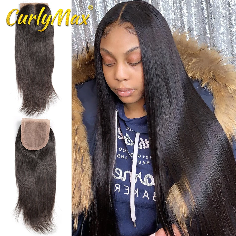Luvin Hair Straight Peruvian Lace Closure Bleached Knots 4x 4 With Body Natural Color 100% Human Remy | Шиньоны и парики