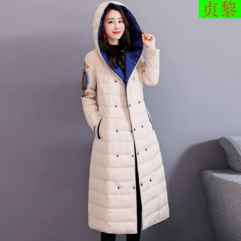 

Exta-long down Jacket Cotton-padded Clothes Women's 2018 Winter New Style to Ankle Hooded Slim Fit Cotton-padded Jacket over-the