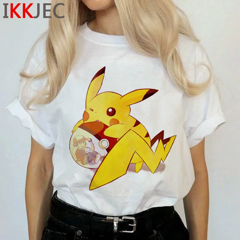 Новая женская футболка в стиле Харадзюку «Покемон го» с забавным мультяшным принтом Ullzang Pikachu, Милая футболка в стиле аниме, 90 s, женские футболки - Цвет: 1519