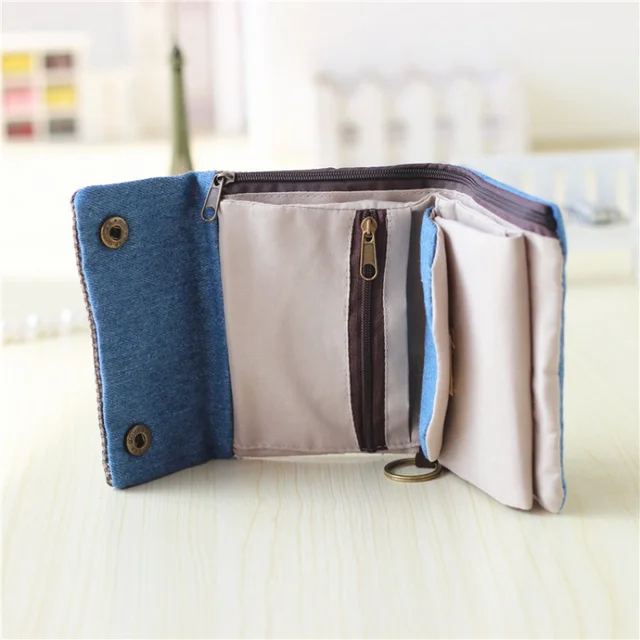 Handmade Three Fold Fabric Wallet Women Men Simple Short Zipper Purses for Teens Personality Multi-function Key Bag Card Holder 4